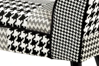 Otoman, látka černobílá patchwork, masiv kaučukovník černá AK-120 PW4