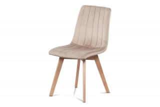 Jídelní židle, krémová sametová látka, masivní bukové nohy v přírodním odstínu CT-616 CRM4