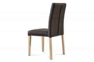 Jídelní židle, hnědá látka v dekoru broušené kůže, kovová podnož, 3D dekor dub WE-9091 BR3