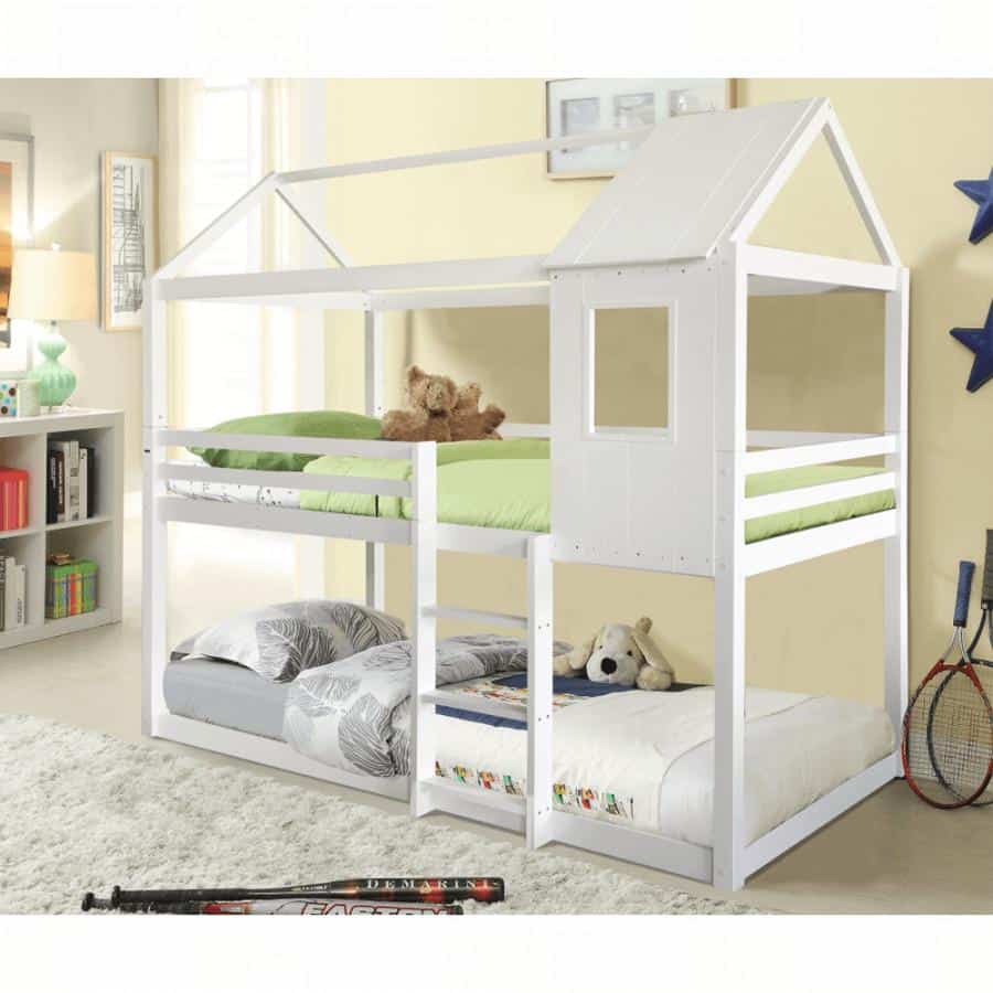 Levně Tempo Kondela Montessori patrová postel ATRISA, 90x200 - bílá + kupón KONDELA10 na okamžitou slevu 3% (kupón uplatníte v košíku)