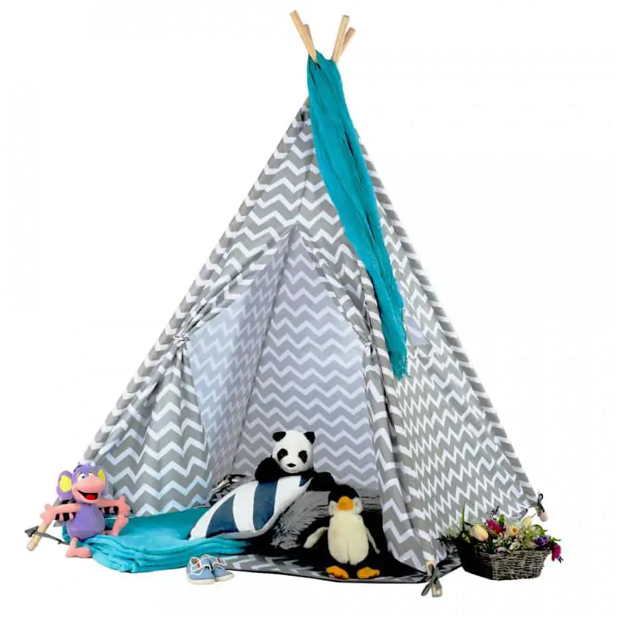 Dětský stan-teepee ETENT - šedá / bílá / vzor