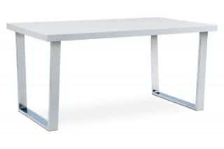 Jídelní stůl 150x90 cm, MDF deska, bílý vysoký lesk, chromovaná podnož AT-2088 WT