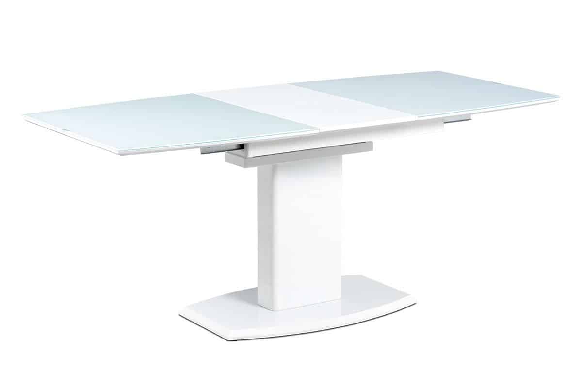 Autronic Jídelní stůl AT-4012 WT - 140+40x80 cm, bílé sklo + bílá MDF