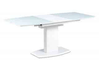 Jídelní stůl AT-4012 WT - 140+40x80 cm, bílé sklo + bílá MDF