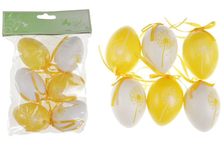 Autronic Vajíčka plastová žlutá a bílá, sada 6 kusů VEL5049-YEL
