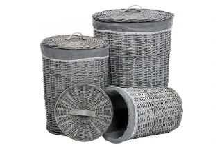 Koš na prádlo proutěný s látkou, sada 3ks, barva šedá PRT154-GREY