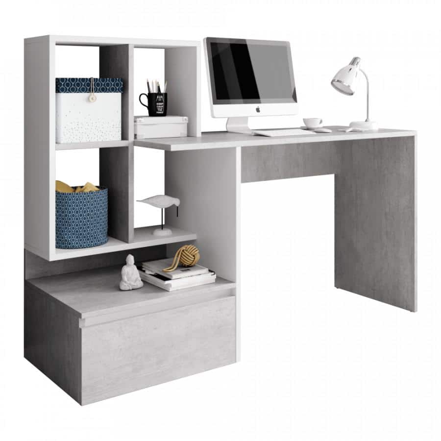 Levně Tempo Kondela PC stůl NEREO - beton/bílý mat + kupón KONDELA10 na okamžitou slevu 3% (kupón uplatníte v košíku)