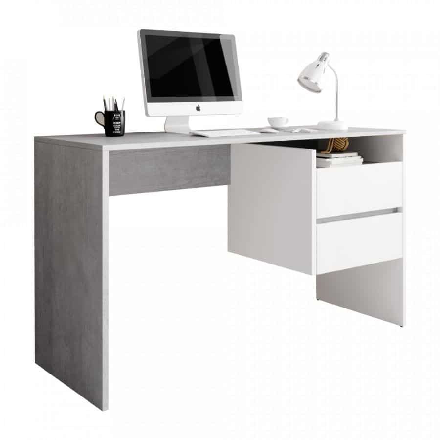 Levně Tempo Kondela PC stůl TULIO - beton/bílý mat + kupón KONDELA10 na okamžitou slevu 3% (kupón uplatníte v košíku)