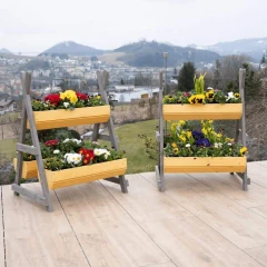 Dřevěný stojan na květiny, přírodní / šedá, Beron