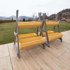 Dřevěný stojan na květiny, přírodní / šedá, Beron