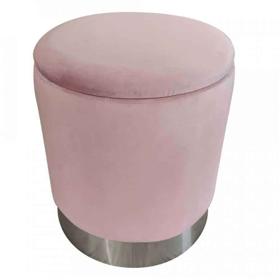 Levně Tempo Kondela Taburet s úložným prostorem DARON - růžová Velvet látka / stříbrná chrom + kupón KONDELA10 na okamžitou slevu 3% (kupón uplatníte v košíku)