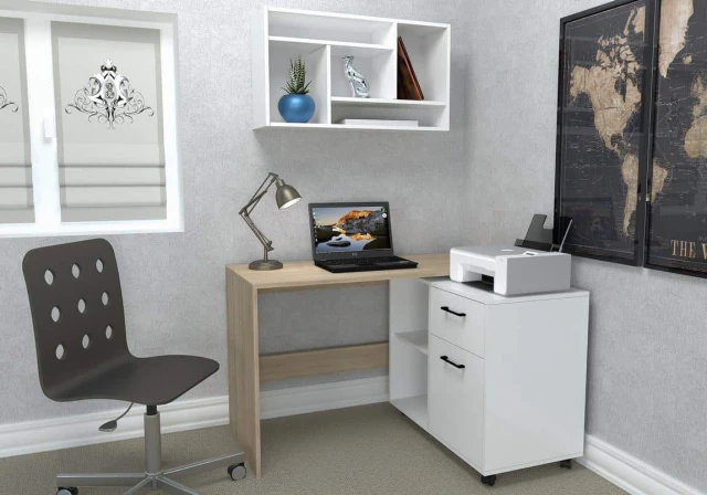 Pracovní stůl STAN – dub sonoma/bílá