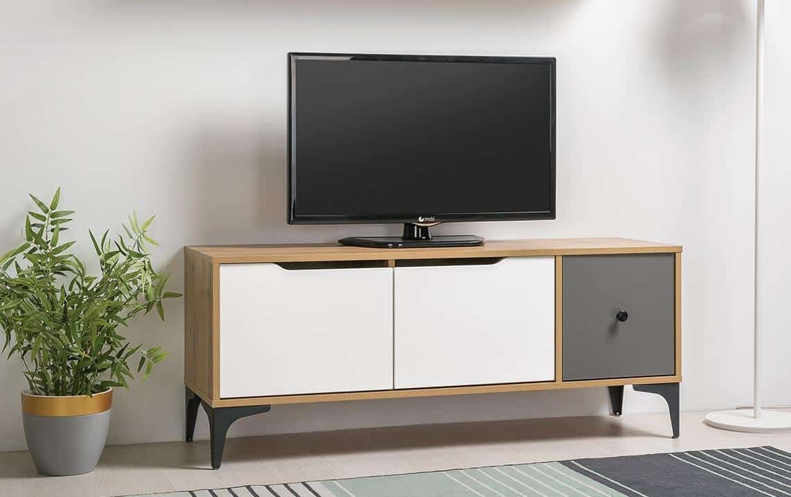 Casarredo Televizní stolek DRILL – dub zlatý/šedá/bílá
