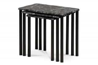 Přístavné a odkládací stolky, set 3 ks, deska MDF, dekor černý mramor, kovové nohy, černý matný lak 20658-04 BK