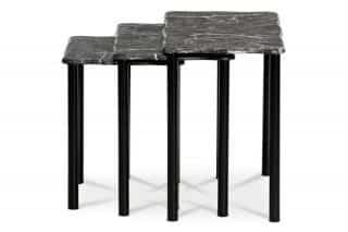 Přístavné a odkládací stolky, set 3 ks, deska MDF, dekor černý mramor, kovové nohy, černý matný lak 20658-04 BK