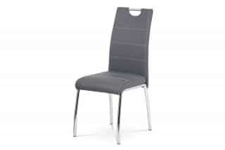 Jídelní židle, potah šedá ekokůže, bílé prošití, kovová čtyřnohá chromovaná podnož HC-484 GREY