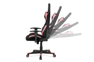 Herní křeslo e-racer, houpací mechanismus, kombinace černé látky a růžové ekokůže, opěrák 90°-180°, plastový kříž KA-F02 PINK