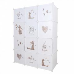 Dětská modulární skříň, bílá / hnědý dětský vzor, Kitaro