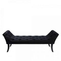 Designová lavice, černá Velvet látka / kaučukové dřevo, Hemy