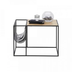 Příruční stolek, kov / MDF, černá / dub, FLYN