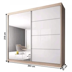 Skříň s posuvnými dveřmi, dub sonoma / bílá, 203x61x218, MULTI 35