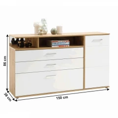 Komoda, bílá vysoký lesk HG / dub artisan REVEL