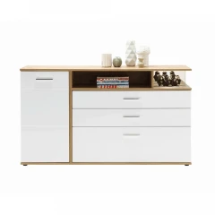 Komoda, bílá vysoký lesk HG / dub artisan REVEL