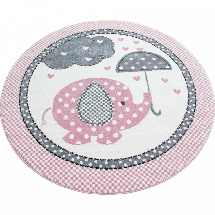 Ayyildiz Dětský kusový koberec Kids 570 – růžový slon 160x160 (průměr) kruh