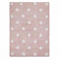 Bio koberec kusový, ručně tkaný – Hvězdy bílá/růžová