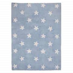 Bio koberec kusový, ručně tkaný – Hvězdy bílá/modrá