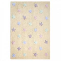Bio koberec kusový, ručně tkaný – Tricolor Stars Vanilla