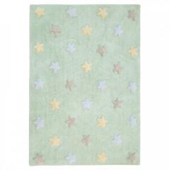 Bio koberec kusový, ručně tkaný – Tricolor Stars Mint