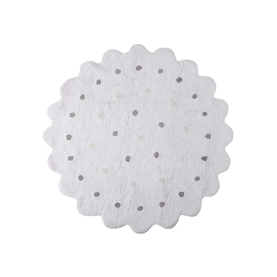Lorena Canals Bio koberec kusový, ručně tkaný – Little Biscuit bílá/šedá 140x140 kytka