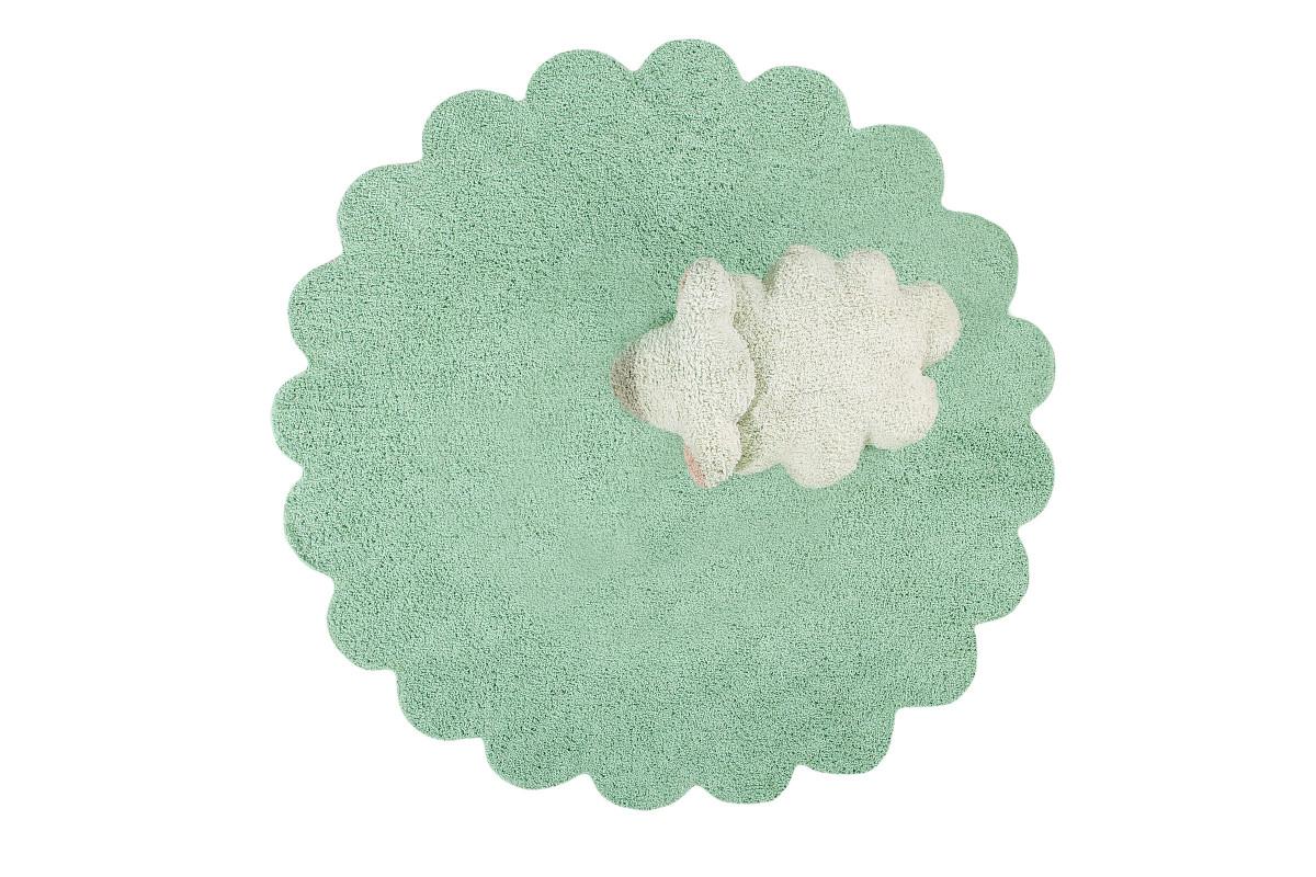 Levně Lorena Canals Bio koberec kusový, ručně tkaný Puffy Sheep bílá, zelená 140x140 kytka