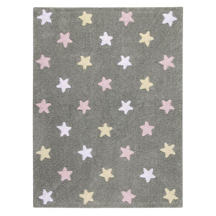 Levně Lorena Canals Pro zvířata: Pratelný koberec Tricolor Stars bílá, žlutá, šedá, růžová 120x160 cm