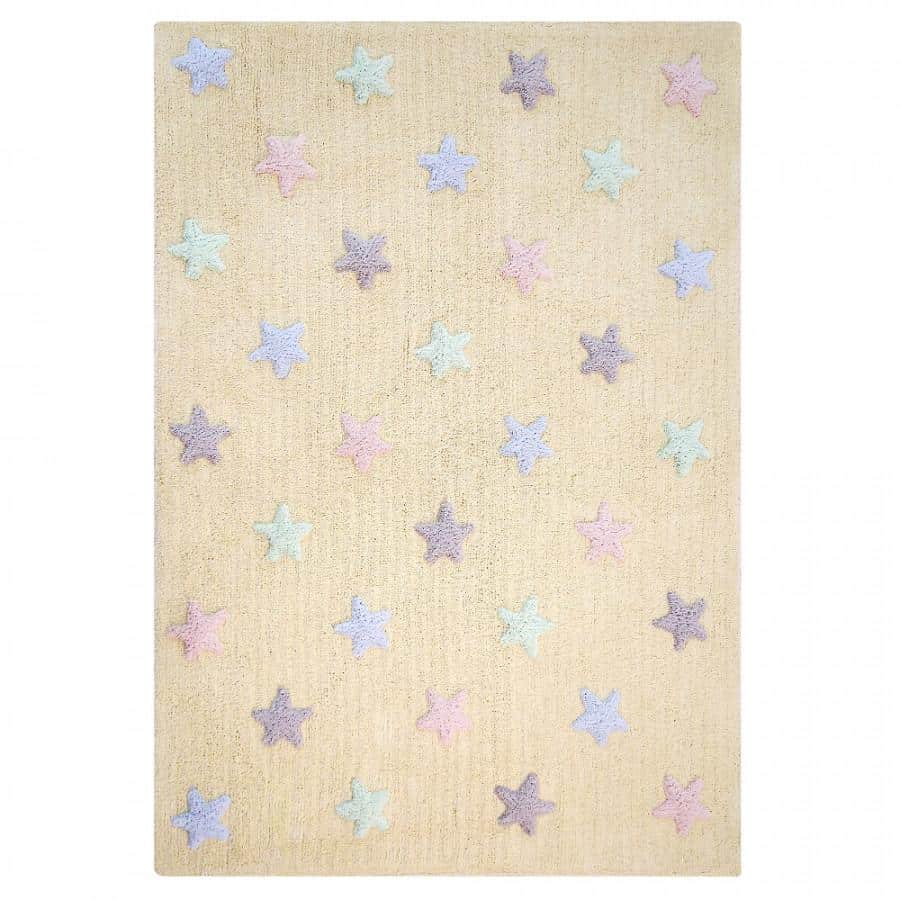 Levně Lorena Canals Pro zvířata: Pratelný koberec Tricolor Stars Vanilla žlutá, zelená, modrá, fialová, růžová 120x160 cm