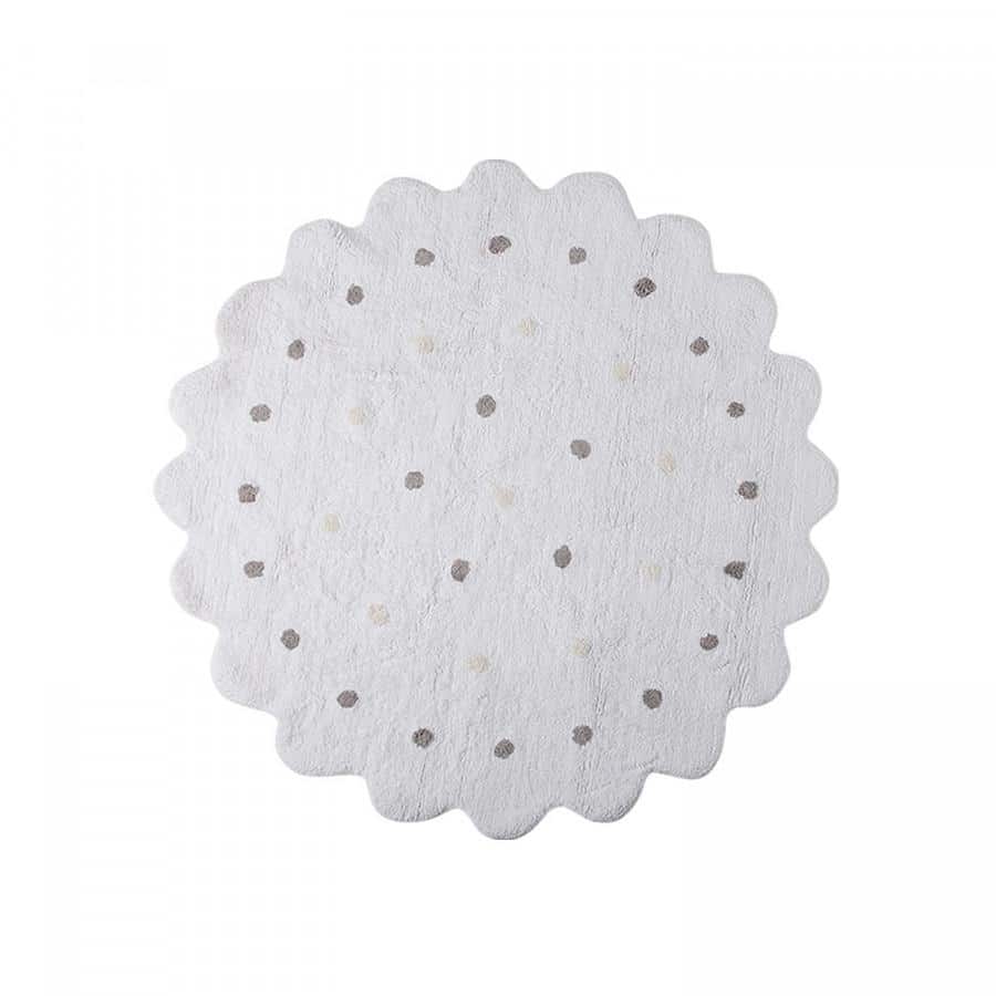 Lorena Canals Pro zvířata: Pratelný koberec Little Biscuit bílá, šedá 140x140 kytka