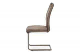 Jídelní židle, lanýžová látka v dekoru vintage kůže, bílé prošití, kov-lanýž.lak DCL-412 LAN3
