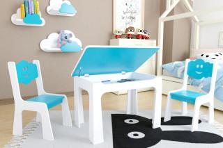 Dětský stůl s úložným prostorem a židlemi Mráček - modrý DSBH0619