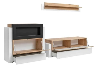 Obývací stěna s krbem LOBELIA bílá/dub artisan