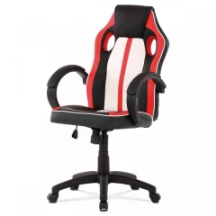 Herní židle, červená, bílá a černá ekokůže, houpací mechanismus KA-Z505 RED