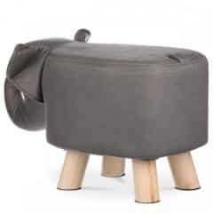 Taburet - slon, potah šedá látka v dekoru kůže, nohy masiv kaučukovník LA2017