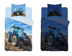 Dětské svítící povlečení Traktor - modrý 140x200 cm PODE0757