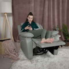 Relaxační křeslo s elektrickým polohováním, kůže / ekokůže šedá VIVAN