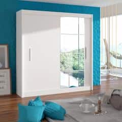Skříň s posuvnými dveřmi, bílá, 180x215, LOW