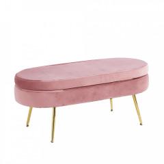 Luxusní taburet, růžová Velvet látka/chrom zlatý, Art-deco, NOBLIN NEW