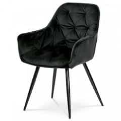 Jídelní židle, potah černá sametová látka, kovová 4nohá podnož, černý lak DCH-421 BK4
