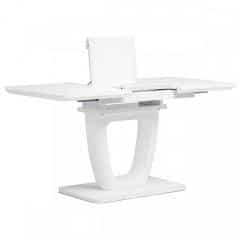 Jídelní stůl 110+40x75 cm, bílá 4 mm skleněná deska, MDF, biely matný lak HT-430 WT