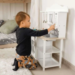 Dětská dřevěná kuchyňka, bílá / přírodní, EMIEL