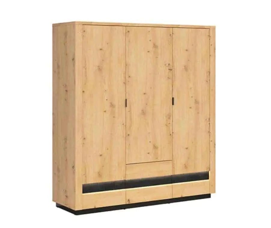 BRW OSTIA šatní skříň SZF3D2S, dub artisan/černý lesk
